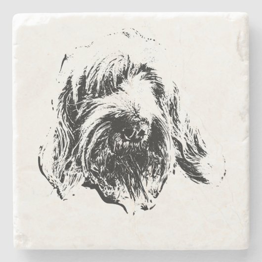 Spinone Dog Coaster – Black & White Ink Headshot Stenen Onderzetter (Voorkant)