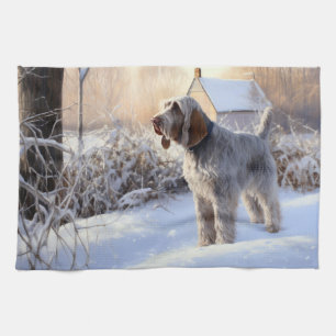 Spinone Italiano Laat het Sneeuwen Kerstmis Theedoek