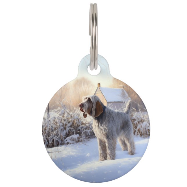 Spinone Italiano liet het sneeuwen Kerstmis Huisdierpenning (Voorkant)
