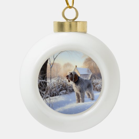 Spinone Italiano liet het sneeuwen Kerstmis Keramische Bal Ornament (Voorkant)