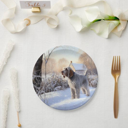 Spinone Italiano liet het sneeuwen Kerstmis Papieren Bordje (Huwelijk)