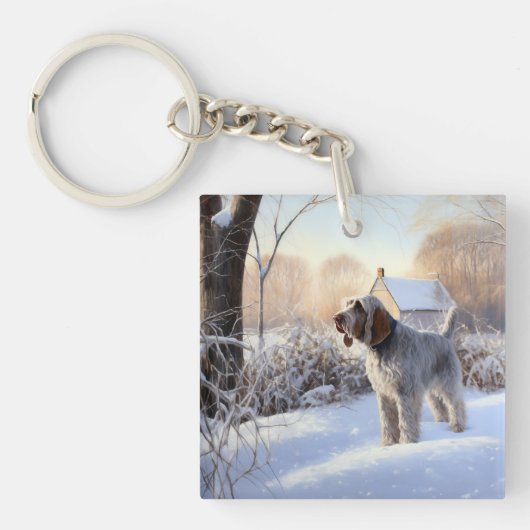 Spinone Italiano liet het sneeuwen Kerstmis Sleutelhanger (Voorkant)
