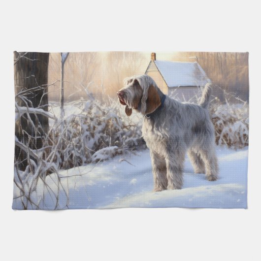 Spinone Italiano liet het sneeuwen Kerstmis Theedoek (Horizontaal)