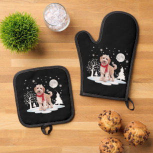 Spinone Italiano onder maanlicht sneeuw Kerstmis Ovenwant & Pannenlap Set