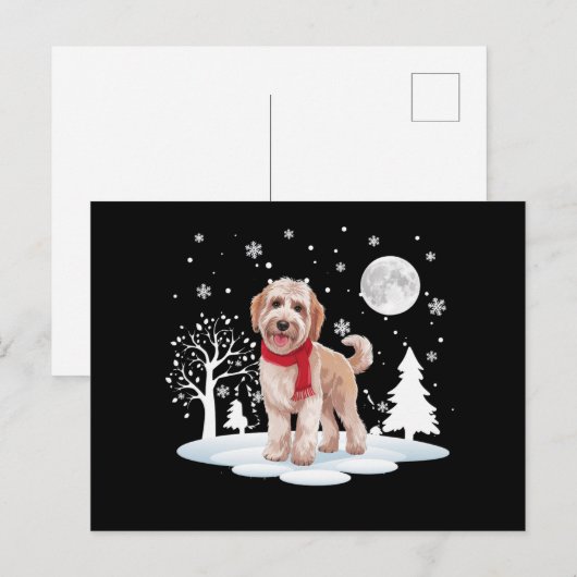 Spinone Italiano onder maanlicht Sneeuwkerst Feestdagenkaart (Voorkant / Achterkant)