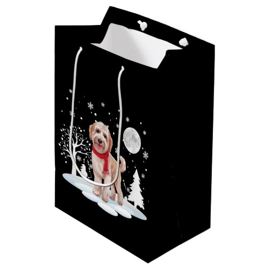 Spinone Italiano onder maanlicht Sneeuwkerst Medium Cadeauzakje (Voorkant Gekanteld)
