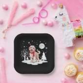 Spinone Italiano onder maanlicht Sneeuwkerst Papieren Bordje (Feest)