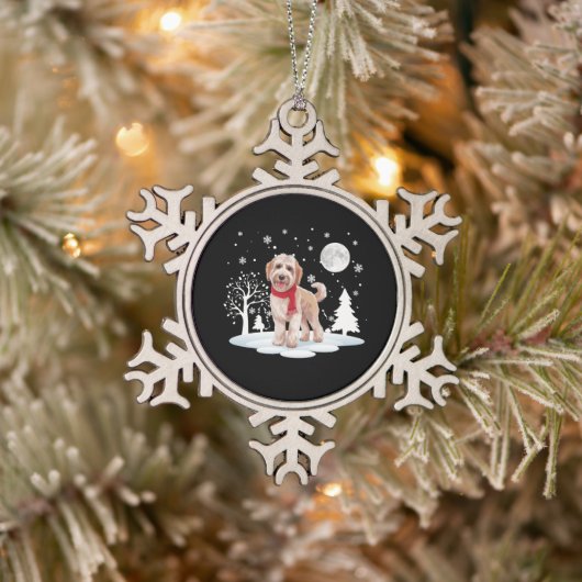 Spinone Italiano onder maanlicht Sneeuwkerst Tin Sneeuwvlok Ornament (Boom)