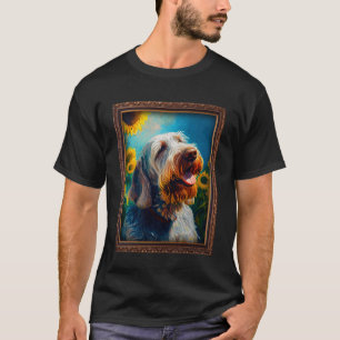 Spinone Italiano Schilderij Zonnebloem Bloem Moede T-shirt