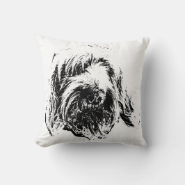 Spinone Throw Pillow – Black Ink Dog Headshot Kussen