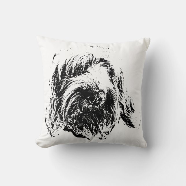 Spinone Throw Pillow – Black Ink Dog Headshot Kussen (Voorkant)