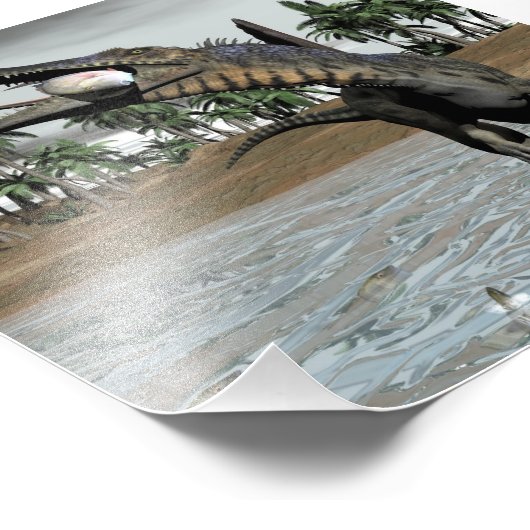 Spinosaurus dinosaur die vis eet - 3D rendering Foto Afdruk (Hoek)