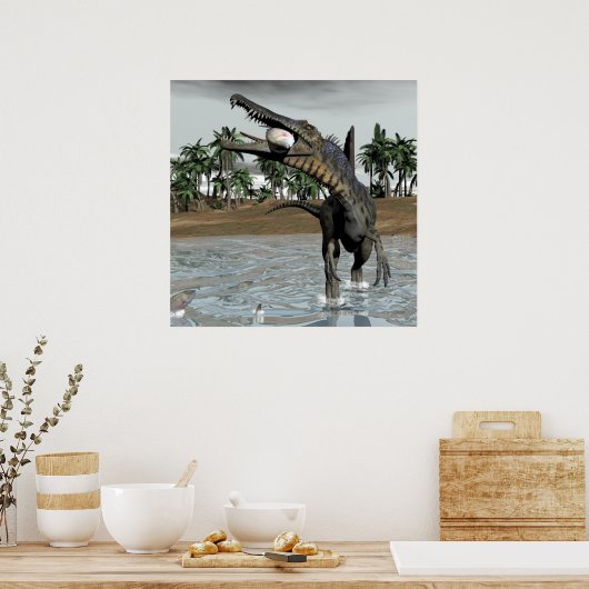 Spinosaurus dinosaur die vis eet - 3D rendering Poster (Keuken)