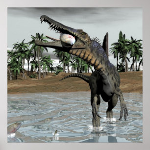 Spinosaurus dinosaur die vis eet - 3D rendering Poster