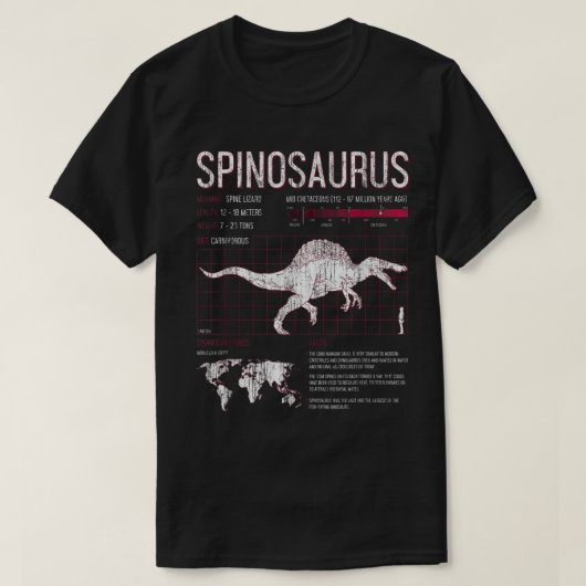 Spinosaurus Dinosaur Facts T Shirt Mens Womens Kid (Design voorkant)