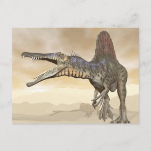 Spinosaurus dinosaur in de woestijn - 3D rendering Briefkaart