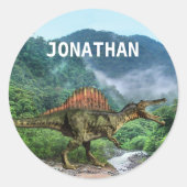Spinosaurus Dinosaur Monogram naam Ronde Sticker (Voorkant)