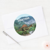 Spinosaurus Dinosaur Monogram naam Ronde Sticker (Envelop)