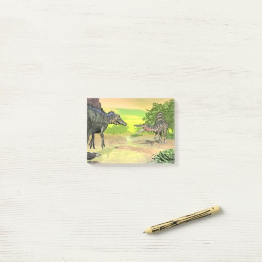 Spinosaurus dinosaurus gevecht - 3D rendering Post-it® Notes (Op bureau)