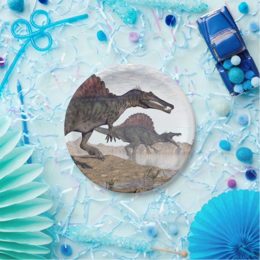 Spinosaurus dinosaurus in woestijn - 3D rendering Papieren Bordje (Feest)