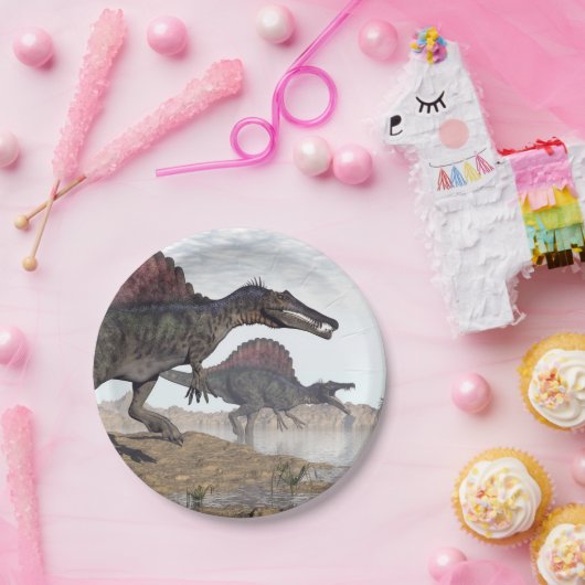 Spinosaurus dinosaurus in woestijn - 3D rendering Papieren Bordje (Feest)