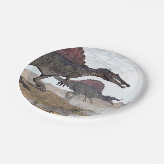 Spinosaurus dinosaurus in woestijn - 3D rendering Papieren Bordje (Gekanteld)