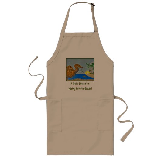 Spinosaurus Fish for Dinner apron Dinosaur Chef Lang Schort (Voorkant)