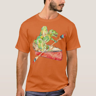 Spinosaurus op canoe dinosaur schilderij t-shirt