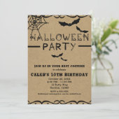 Spinrag & Vleermuizen Cute Halloween Kostuum Feest Kaart (Staand voorkant)