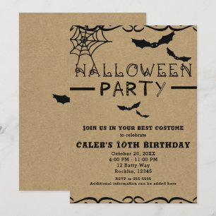 Spinrag & Vleermuizen Cute Halloween Kostuum Feest Kaart