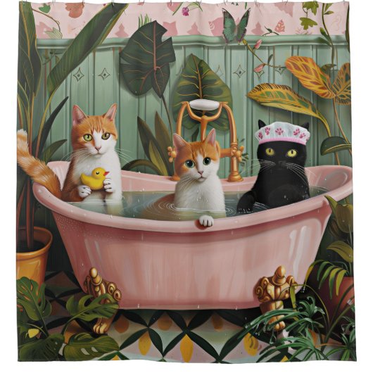 Spint en bubbels: een kat-tastische badscène douchegordijn (Voorkant)