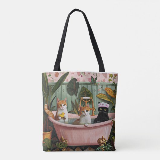 Spint en bubbels: een kat-tastische badscène tote bag (Achterkant)