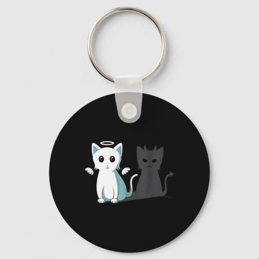 Spint Evil Devil Cat Happy Halloween Cat Angel Dev Sleutelhanger (Voorkant)