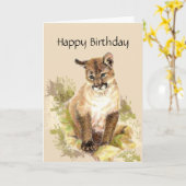 Spint-Fect Birthday, Cougar, Puma, Mountain Lion C Kaart (Gele Bloem)