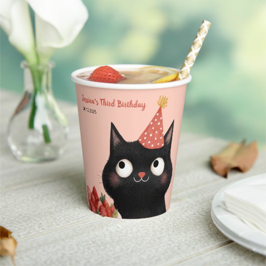 Spint-fect Black Cat Kinder Verjaardagsfeest Roze Papieren Bekers (Insitu)
