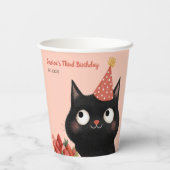 Spint-fect Black Cat Kinder Verjaardagsfeest Roze Papieren Bekers (Achterkant)