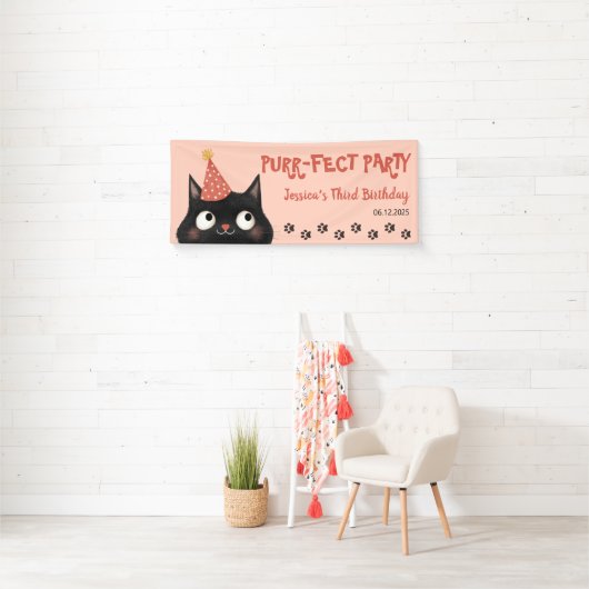 Spint-fect Black Cat Kinder Verjaardagsfeest Roze Spandoek (Insitu)