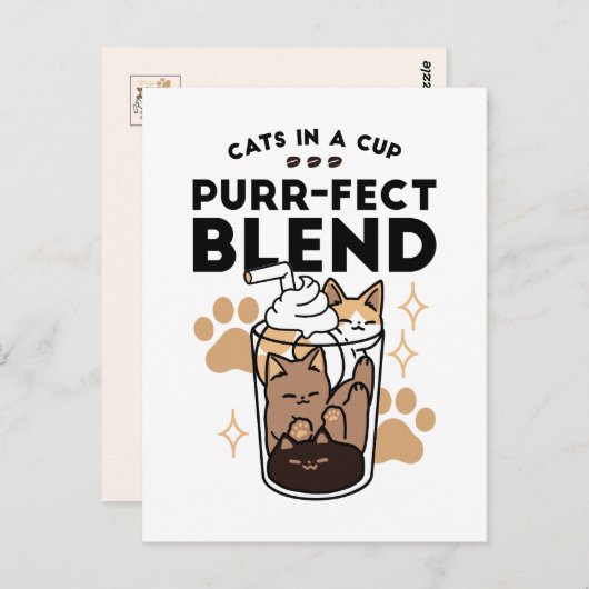 Spint-fect Blend: Kat en Koffie Kunst voor Pet Lov Briefkaart (Voorkant / Achterkant)