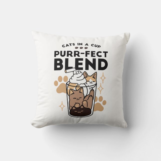 Spint-fect Blend: Kat en Koffie Kunst voor Pet Lov Kussen (Voorkant)
