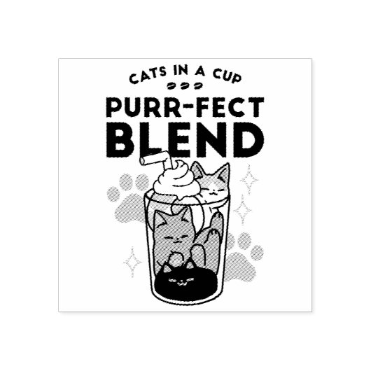 Spint-fect Blend: Kat en Koffie Kunst voor Pet Lov Rubberstempel (Afrduk)