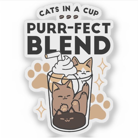 Spint-fect Blend: Kat en Koffie Kunst voor Pet Lov Sticker (Voorkant)