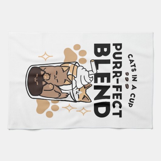 Spint-fect Blend: Kat en Koffie Kunst voor Pet Lov Theedoek (Horizontaal)