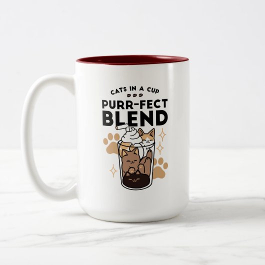 Spint-fect Blend: Kat en Koffie Kunst voor Pet Lov Tweekleurige Koffiemok (Links)