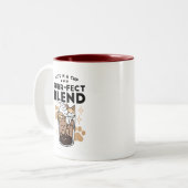 Spint-fect Blend: Kat en Koffie Kunst voor Pet Lov Tweekleurige Koffiemok (Voorkant links)