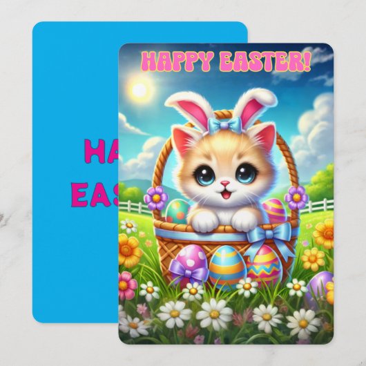 Spint-fect Easter Kitten Basket Groeten Feestdagenkaart (Voorkant / Achterkant)