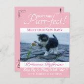 "Spint-fect" Nieuw Kat Aankondiging Roze Briefkaart (Voorkant / Achterkant)
