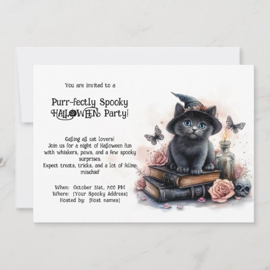🐈‍⬛Spint-fectly Spooky HALLOWEEN party Invitation Kaart (Voorkant)