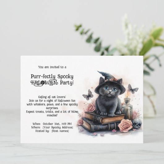 🐈‍⬛Spint-fectly Spooky HALLOWEEN party Invitation Kaart (Staand voorkant)