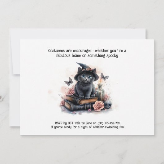 🐈‍⬛Spint-fectly Spooky HALLOWEEN party Invitation Kaart (Achterkant)