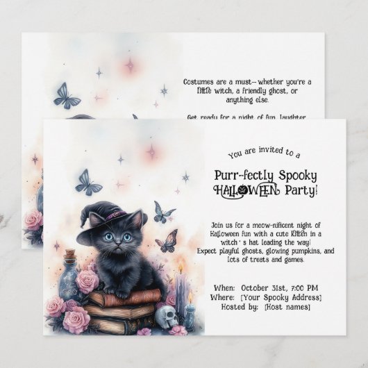 🐈‍⬛Spint-fectly Spooky Halloween Party Kaart (Voorkant / Achterkant)